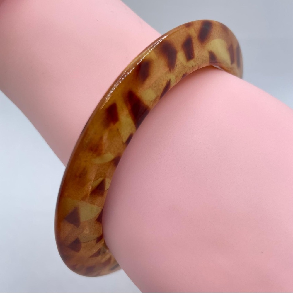 Vintage Tortoiseshell Lucite Bangle Bracelet Brown Amber Retro Acrylic